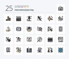 International Jazz Day 25 Line Filled icon pack including hand. wave. microphone. sine. singer vector