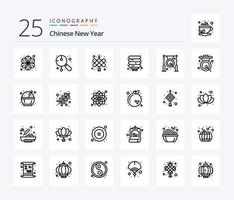 Chinese New Year 25 Line icon pack including bell. new year. music. lantern. china vector