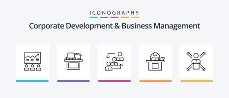 paquete de iconos de la línea 5 de desarrollo corporativo y gestión empresarial que incluye el objetivo. logro. documento. éxito. firmar. diseño de iconos creativos vector