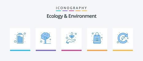 Ecology And Environment Blue 5 Icon Pack Including energy. natural. environment. recycle bag. organic. Creative Icons Design vector