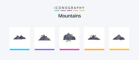 la línea de montañas llenó el paquete de 5 iconos, incluida la colina. montaña. naturaleza. escena. naturaleza. diseño de iconos creativos vector