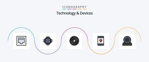 Devices Line Filled Flat 5 Icon Pack Including mobile. heart. devices. devices. pc vector