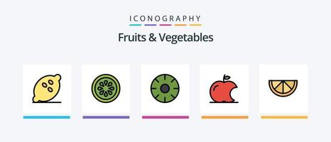 la línea de frutas y verduras llenó el paquete de 5 íconos que incluye. fruta. verduras. calabaza. diseño de iconos creativos vector