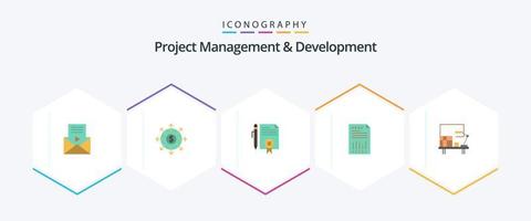 gestión y desarrollo de proyectos 25 paquete de iconos planos que incluye gráfico. datos. legal. negocio. página vector