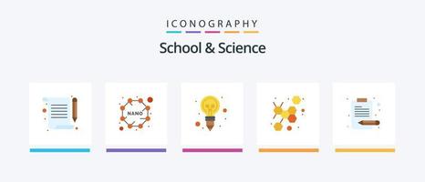 School And Science Flat 5 Icon Pack Including content. bulb. science. atom. Creative Icons Design vector