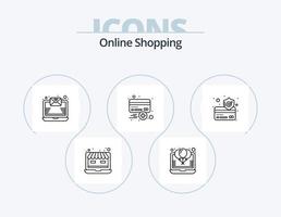 línea de compras en línea paquete de iconos 5 diseño de iconos. alerta. pago. compras. tarjeta de crédito. dinero vector