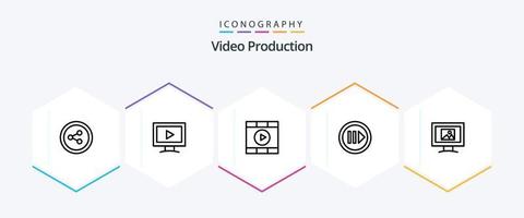 Video Production 25 Line icon pack including step. multimedia . media . start vector