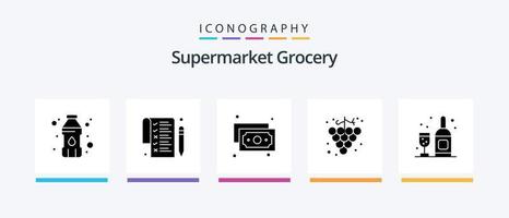 Grocery Glyph 5 Icon Pack Including . money. glass. drink. Creative Icons Design vector