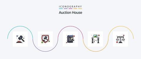 Auction Line Filled Flat 5 Icon Pack Including museum. art. lawyer. book. justice vector