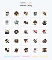Creative Sweet And Candy 25 Line FIlled icon pack  Such As sweets. dessert. candy. candy jar. sweets vector