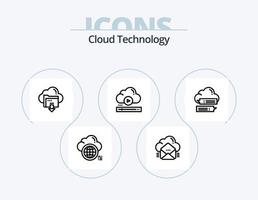 paquete de iconos de línea de tecnología de nube 5 diseño de iconos. nube. engranaje. en línea. datos. ratón vector