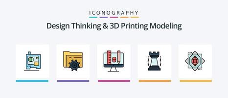 Design Thinking And D Printing Modeling Line Filled 5 Icon Pack Including setting. eye. prototype. sketching. visual. Creative Icons Design vector