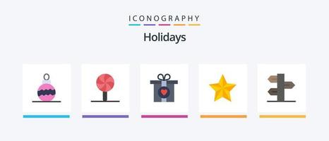 Paquete de 5 iconos planos de vacaciones que incluye vacaciones. día festivo. amar. Navidad. día festivo. diseño de iconos creativos vector