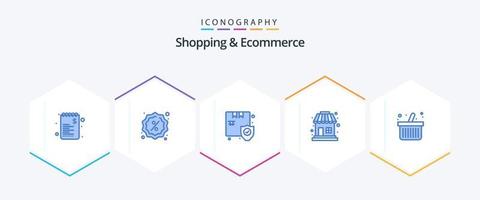 compras y comercio electrónico 25 paquete de iconos azules que incluye compras. carro. comercio. venta. comercio vector