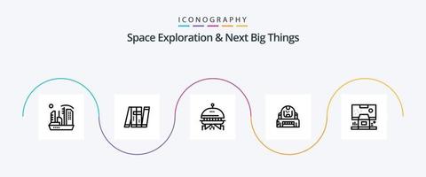 exploración espacial y el próximo paquete de iconos de la línea 5 de grandes cosas que incluye protección. explorador. inteligente. cosmonauta. OVNI vector