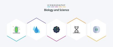 biología 25 paquete de iconos planos que incluye química. biología. zoom. átomo. estructura del adn vector