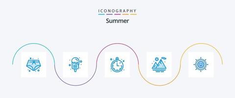 paquete de iconos azul verano 5 que incluye . sol. ubicación. brillando sol vector