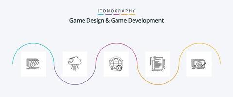 Game Design And Game Development Line 5 Icon Pack Including file. code. special. multip. world vector