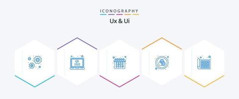 Ux And Ui 25 Blue icon pack including . web design. calendar. grid. wheel vector