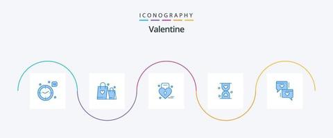 Valentine Blue 5 Icon Pack Including chat. hour. louck. glass. heart vector