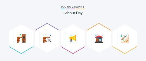 Labour Day 25 Flat icon pack including digging. wall. announce. home. building vector