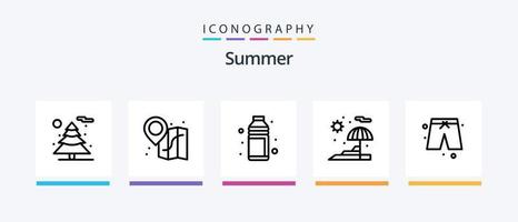 paquete de iconos de la línea 5 de verano que incluye comida. playa. equipaje. paños playa. diseño de iconos creativos vector