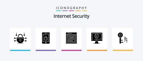 Internet Security Glyph 5 Icon Pack Including key. internet. shield. security. internet. Creative Icons Design vector