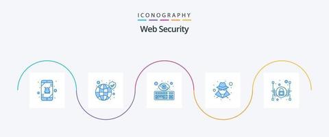 paquete de iconos azul 5 de seguridad web que incluye candado. hacker seguridad. anónimo. teclado vector