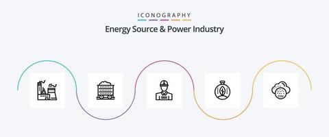 fuente de energía y paquete de iconos de la línea 5 de la industria eléctrica, incluida la contaminación. fuerza. construcción. energía . verde vector