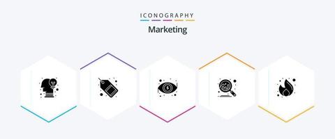 marketing paquete de iconos de 25 glifos que incluye fuego. descubrir. etiqueta de venta cuadro. vista vector