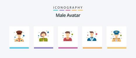 avatar masculino plano 5 paquete de iconos que incluye. hombre. hombre. policía. empleado. diseño de iconos creativos vector