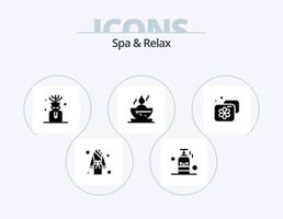 spa y relax glyph icon pack 5 diseño de iconos. bol . balneario de botellas masaje aceite . vector