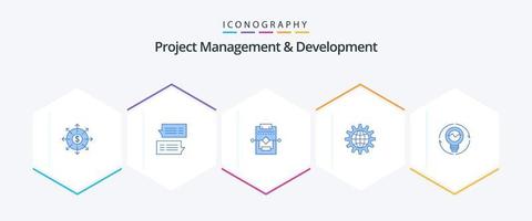 Project Management And Development 25 Blue icon pack including gear. develop. conversations. business. settings vector