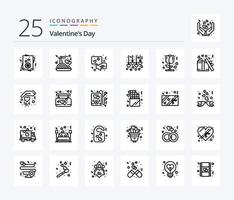 paquete de iconos de 25 líneas del día de san valentín que incluye regalo. amar. comunicación. rosa. Luna de miel vector