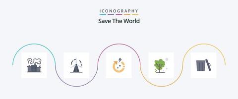 salva el paquete de iconos de 5 planos del mundo que incluye el calentamiento. suelo. molino. global. mundo vector