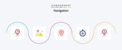 paquete de iconos de 5 planos de navegación que incluye gps. mapa. favorito. GPS. Brújula vector