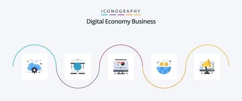 paquete de iconos de 5 planos de negocios de economía digital que incluye computadora. conferencia. proyector. negocio. global vector