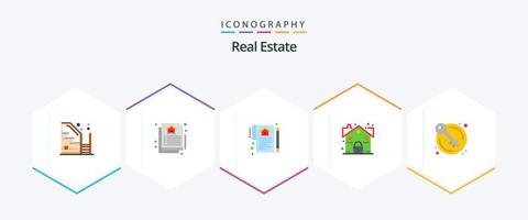 Real Estate 25 Flat icon pack including door. real. document. lock. contract vector