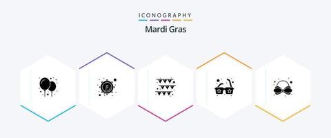 paquete de iconos de 25 glifos de mardi gras que incluye. . papel. atar. arco vector