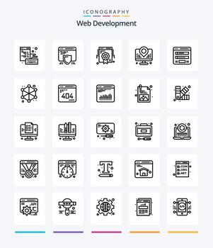 Creative Web Development 25 OutLine icon pack  Such As form. map. badge. location. development vector