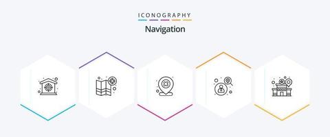 paquete de iconos de navegación de 25 líneas, incluido el edificio. usuario. objetivo. hombre. alfiler vector