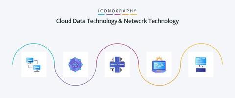 tecnología de datos en la nube y paquete de iconos de 5 planos de tecnología de red, incluida la informática. computadora. compartir. computadora portátil. Marco principal vector