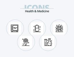 paquete de iconos de línea de salud y medicina 5 diseño de iconos. salud. átomo. hospital. medicamento. hospital vector