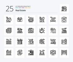 Real Estate 25 Line icon pack including room . home . home . real estate vector