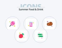 Summer Food and Drink Flat Icon Pack 5 Icon Design. food. meat. cotton. bbq. soda vector