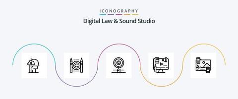 Digital Law And Sound Studio Line 5 Icon Pack Including digital. content. digital. business. owner vector