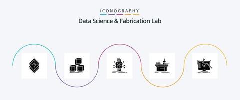 Data Science And Fabrication Lab Glyph 5 Icon Pack Including laboratory. chemistry. box. biology. processing vector