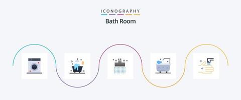 Bath Room Flat 5 Icon Pack Including faucet. shower. bath. cleaning. bath vector