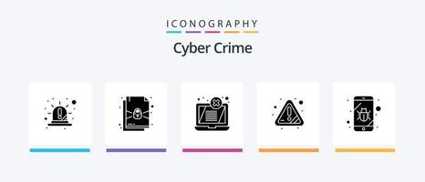 Cyber Crime Glyph 5 Icon Pack Including mobile. error. display. attention. alert. Creative Icons Design vector