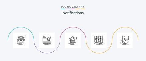 paquete de iconos de la línea 5 de notificaciones que incluye . noticias. notificación. móvil. navegación vector